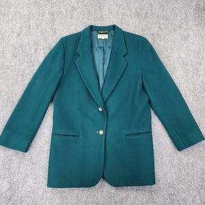 Vtg LL Bean Blazer Womens 10R Green Wool Metal Buttons USA Made 90s Career Coat